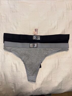 Victoria's Secret Thong/String Rhinestone Logo Set - Black & Gray. New with tags